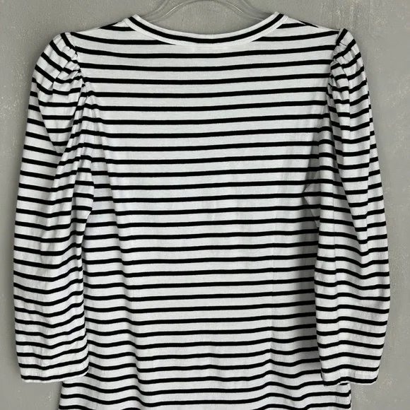 A.L.C size L Kidman mini shirt dress black white stripe 3/4 puff sleeve cotton - Picture 8 of 12